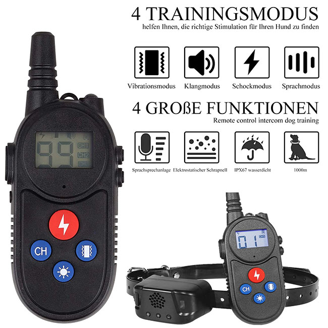Hundetrainingshalsband mit Walkie-Talkie Fernbedienung Entfernung Bis zu 1000m Für 2 Hunde