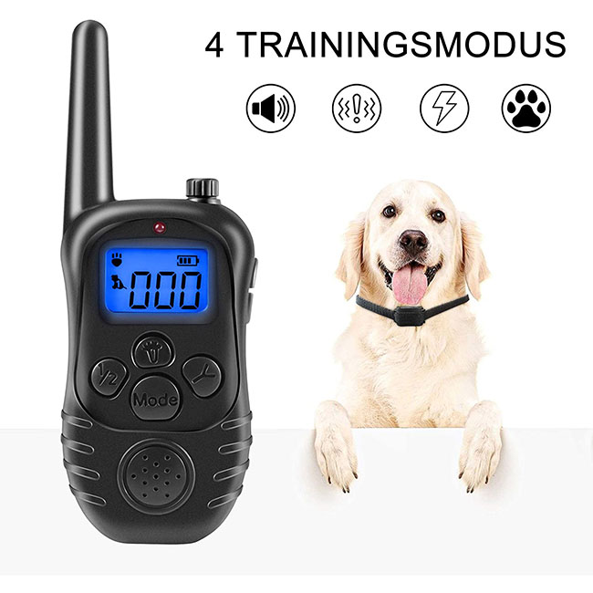 Wiederaufladbare und wasserdichte 300m Hundeerziehung halsband fuer 2 hunde